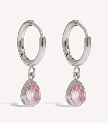 Висящи обеци халки с розов циркон