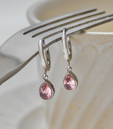 Висящи обеци халки с розов циркон