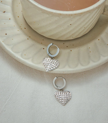 Висящи обеци халки сърца с циркони