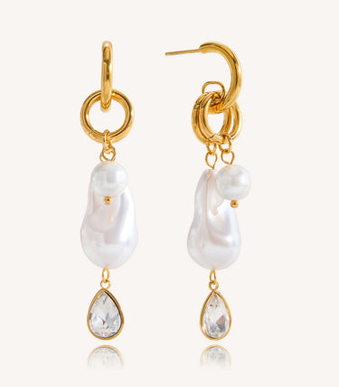 Висящи обеци на винт с барокови перли и циркон