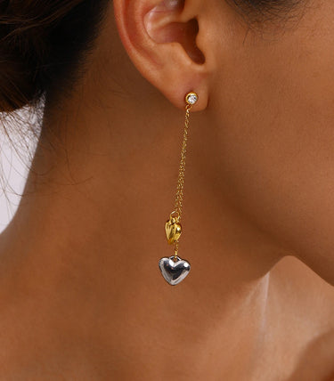 Висящи обеци на винт сърца и бял циркон