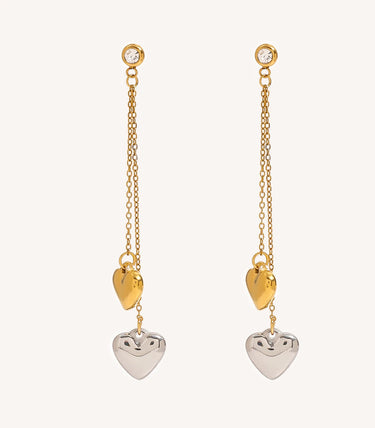 Висящи обеци на винт сърца и бял циркон