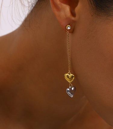 Висящи обеци на винт сърца и бял циркон